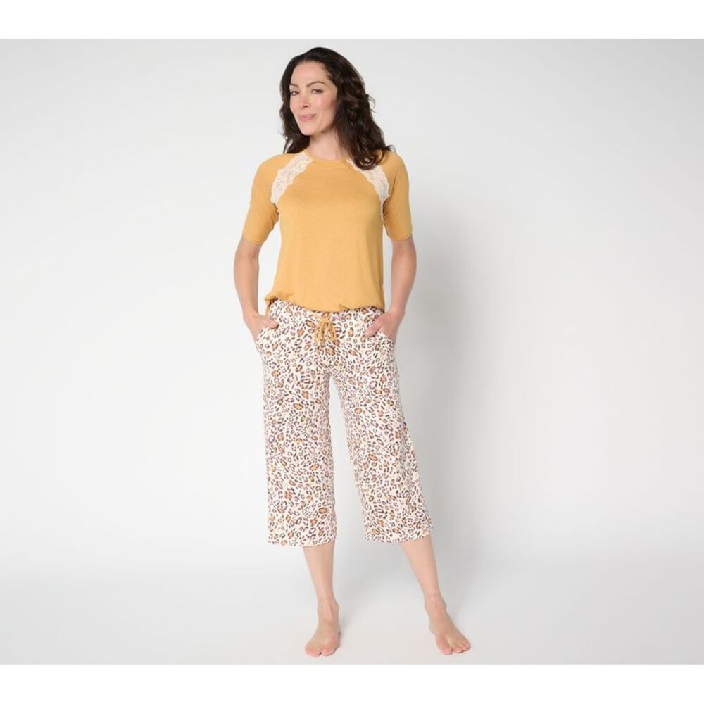 Cuddl Duds Women's Sleepwear Sz L Lace Inset Raglan Sleeve Multi-colored A691477
